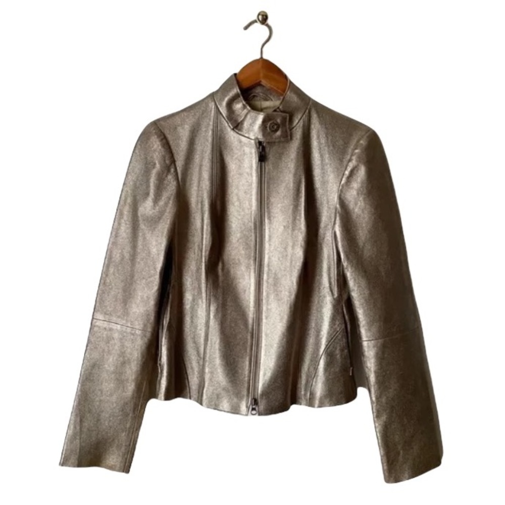 Armani Exchange pale gold leather jacket